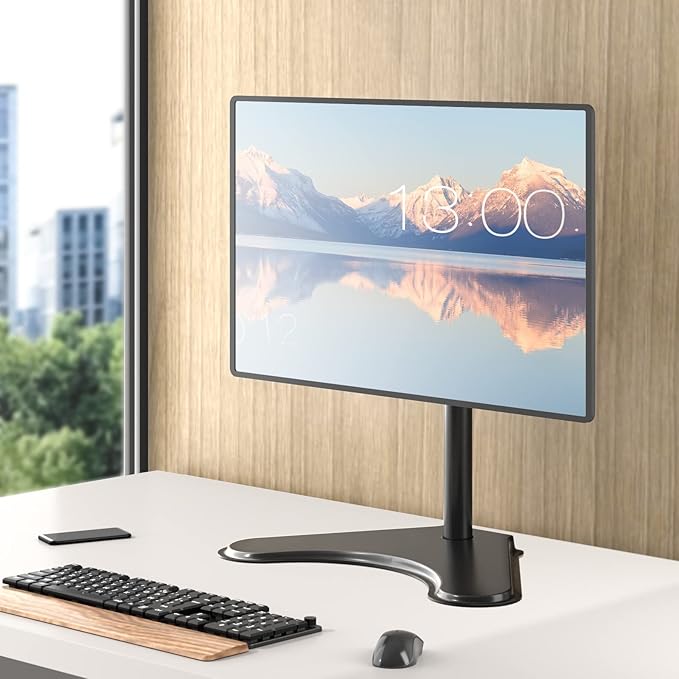WALI Single Monitor Stand for 13-32 Inch Computer Screens, Freestanding Single Monitors Arm Desk Mount, Universal VESA Monitor Mount 75x75/100x100mm, Adjustable Height and Angle, (MF001), Black