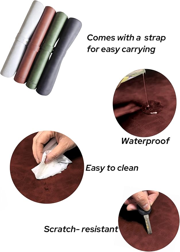 Large Faux Leather Desk Mat 31.5"x15.7" - Non-Slip Waterproof Mouse Pad with Heat-Resistant Surface for Office, Gaming & Home Use (Brown)