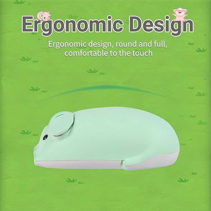 Cute Pig Design Wireless Mouse - Dual Mode Bluetooth & USB, Silent Operation, Ergonomic, Ideal for Laptops & PCs, for Animal Lovers and Family (Green)