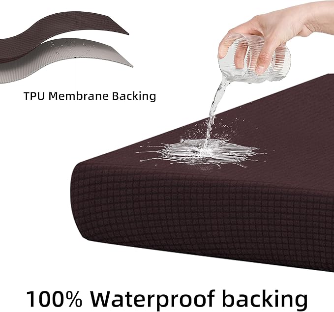 8Pcs Stretch Patio Cushion Cover Outdoor Cushion Cover Slipcovers Couch Cover Waterproof Replacement Sofa Cushion Covers Thick Jacquard Textured Twill Fabric Porch Patio Furniture Protector（Coffee）