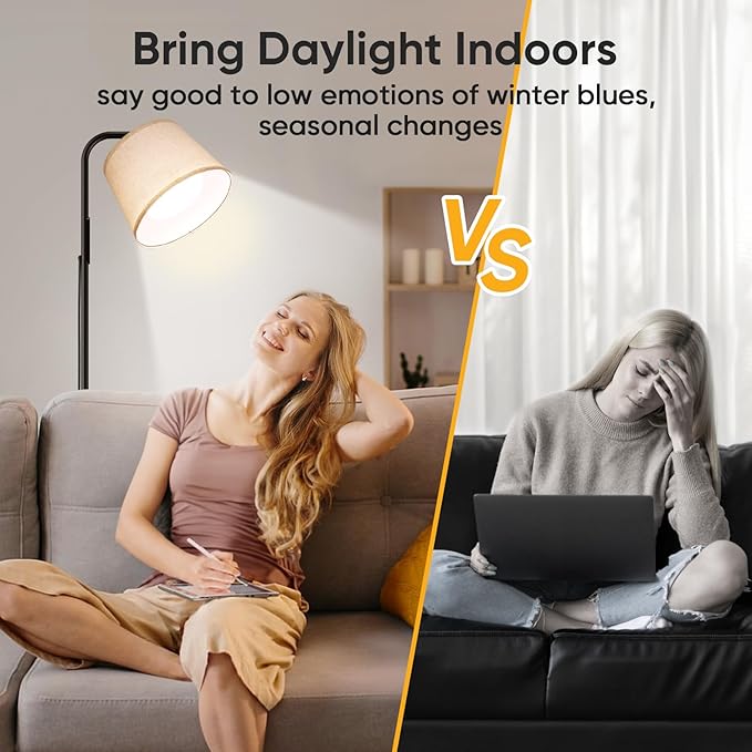 Light Therapy Lamp, 10000 Lux Daylight Lamp with Remote & Touch Control, Adjustable Color/Brightness/Timer, Therapy Light Floor Lamp with Linen Shade for Bedroom, Office, Living Room