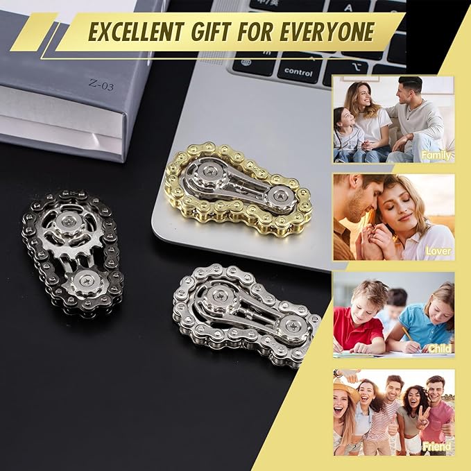 Fidget Spinners Toys for Adults Metal Figette Bike Chain Pain Stim Fidgets Toy for Teens ADHD Cool Gadgets Desk Offices Gift Anxiety Relief Items Stress Tool Sensory Spiky Toy for Autism 3pcs