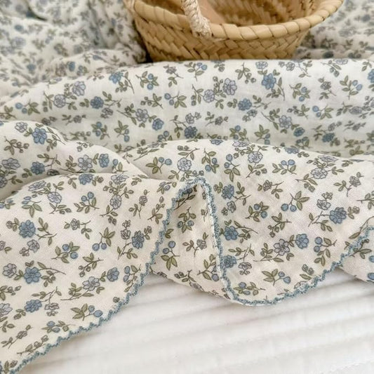 BuLuTu 100% Cotton Muslin Toddler Blanket for Girls Boys Shabby Chic Blue Floral Baby Blanket Soft Lightweight Toddler Bed Blankets Gauze Cotton Crib Quilt, 1 pc, 47"x51"