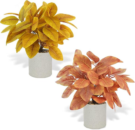2PCS Fall Artificial Potted Plants Small Plastic Eucalyptus Plants Fall Decorations for Home Autumn Office Desk Farmhouse Room Decor