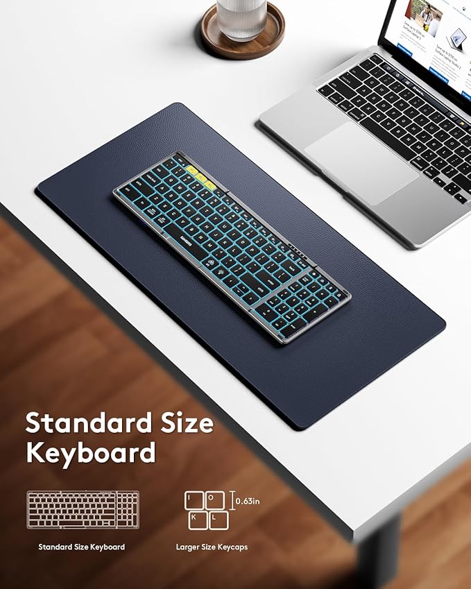 Foldable Bluetooth Keyboard with Numeric Keypad, Samsers Full-Size Wireless Folding Keyboard with Backlight, Portable Travel Keyboards for iOS Android Windows Mac OS, Support 3 Device(BT5.1 x 3), Gray