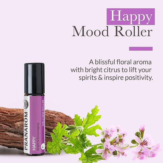 Pranarom - Happy Mood Roller Wellness Blend 8ml - for Wellness Seekers - Aromatherapy for Relaxation - Uplifting Organic Essential Oils