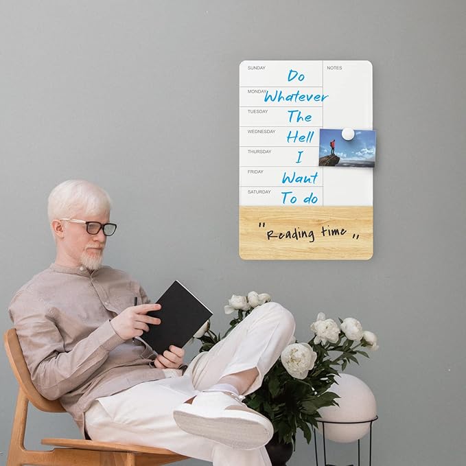 Audio-Visual Direct Wall Mounted Weekly Planner Glass & Wood Dry-Erase Board