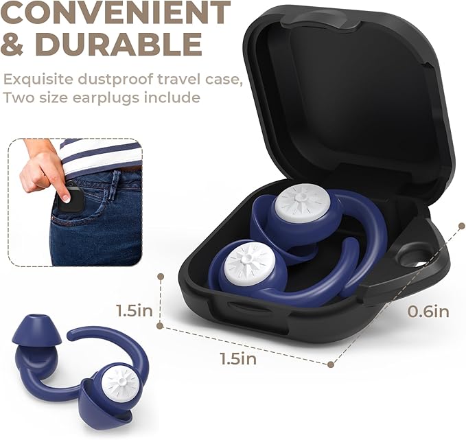 Ear Plugs for Sleeping: Reusable Earplugs for Sleep, Snoring Blocking, Concert, Travel, Airplane, 2 Pairs Washable Soft Silicone Noise Cancelling Ear Plugs (Sapphire Blue)