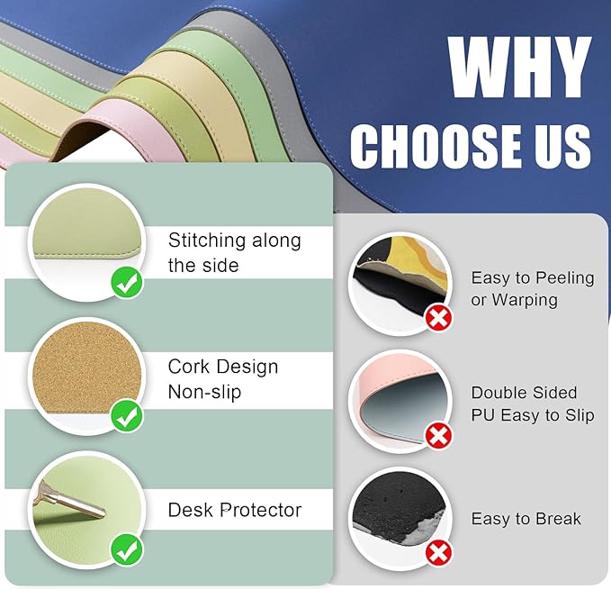 Large Desk Pad, 47.2'' x 23.6'', Office Desk Mat, Computer Mat for Desk, Leather Desk Pad Protector, Sewing Desk Blotter, Desktop Writing Pad for Office/Home/Decor Matcha