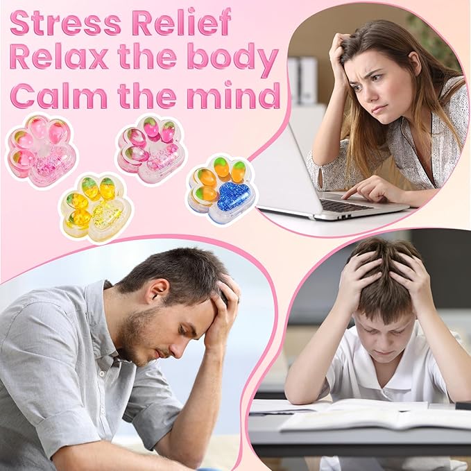 4Pcs Taba Squishy Cat Paw Toys, Colorful Sparkling Powder Cute Kawaii Sensory Fidget Stress Relief Squeeze Toys for Adults, Kids, for Desk, School （Fruit）