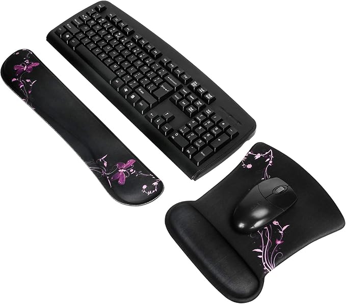 RICHEN Keyboard Wrist Rest Pad and Mouse Wrist Rest Support Mouse Pad Set,Sturdy & Comfortable & Lightweight for Easy Typing & Pain Relief-Ergonomic Support (Purple Butterfly)