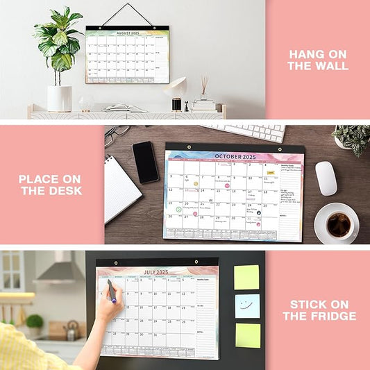 Ospelelf 2025-2026 Calendar Magnetic Desk Wall Desktop Monthly Planner from July 2025 to December 2026 Large To Do Pad with Plastic Cover for Office 17" X 12" Multicolor