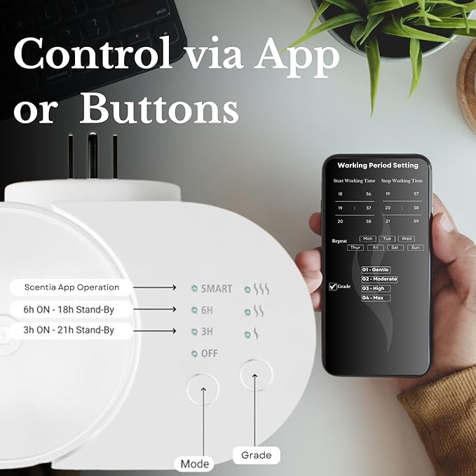Smart Plug-in Diffuser with App Control | Waterless Cold Air Diffuser | My Way Hotel-Inspired Scent Included | 500 Sq. Ft. Coverage | Mother's Day & Housewarming Gift | Black