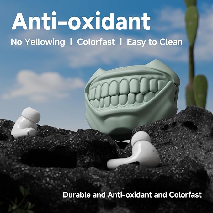 for AirPods Pro 2nd Generation Case, Unique Funny Teeth Design, Soft Silicone Shell, Compatible with Wireless Charging (Cloud Green)