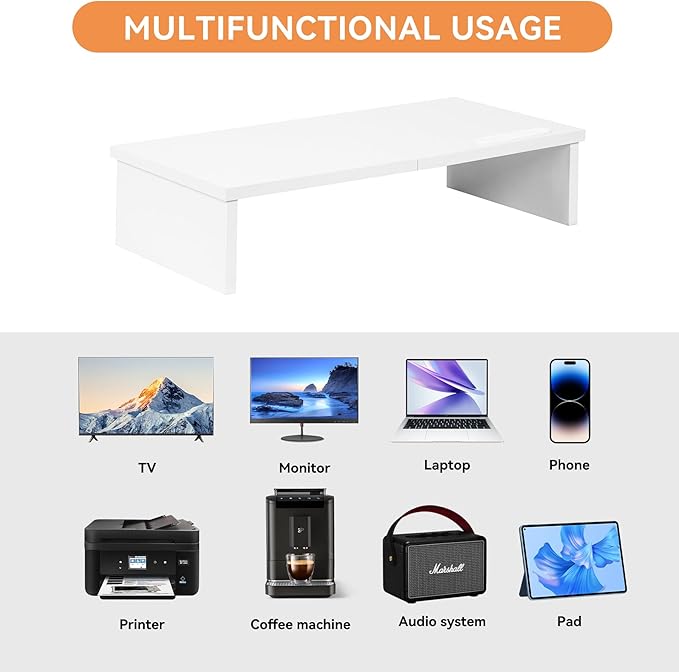 21" Monitor Stand Riser with Phone Holder, Monitor Stand for Desk, Computer Monitor Stand, Desk Shelf for Top of Desk, Desktop Organizer for Laptop, Printer, TV