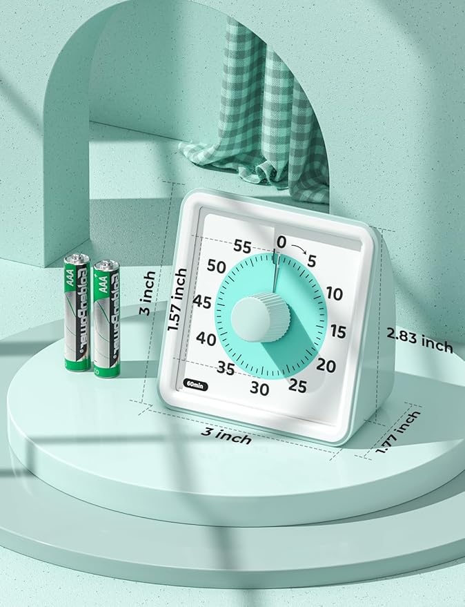 LIORQUE Visual Timer for Kids, 60-Minute Countdown Timers for Classroom Office Kitchen with Silent Operation, Kids Timer for Teaching (Batteries Included)