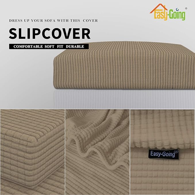 Easy-Going Stretch Cushion Cover Sofa Cushion Furniture Protector Sofa Seat Sofa slipcover Sofa Cover Soft Flexibility with Elastic Bottom(Oversized Sofa Cushion,Natural)