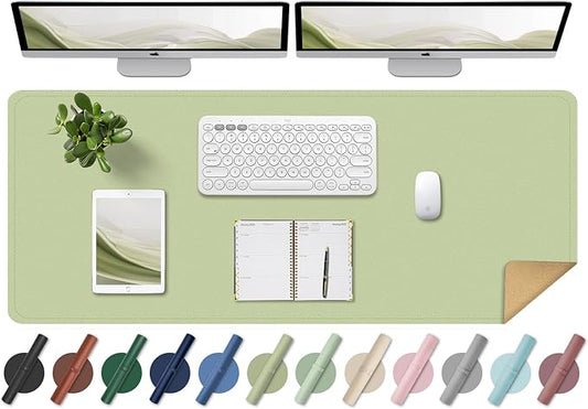 Large Desk Pad Mat 47.2" x 17", Office Desk Mat, Non-Slip PU Leather & Cork Desk Blotter for Keyboard and Mouse, Large Desk Mat, Large Mouse Pad for Office & Home(Matcha)