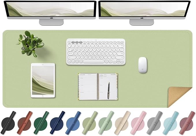 Large Desk Pad, 47.2'' x 23.6'', Office Desk Mat, Computer Mat for Desk, Leather Desk Pad Protector, Sewing Desk Blotter, Desktop Writing Pad for Office/Home/Decor Matcha