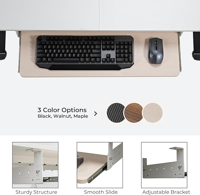EUREKA ERGONOMIC Adjustable Keyboard Tray Under Desk, 28x11 Inch Large Slide Out Keyboard & Mouse Platform Tray, Wooden Pull Out Computer Keyboard Drawer for Typing Home Office Desk, Maple