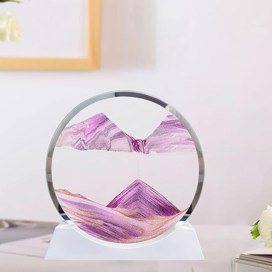 Aoderun 12" Moving Sand Art Liquid Motion with Light 3 Color Changing Moving Sand Art Picture Round Glass 3D Deep Sea Sand Art Sandscapes for Adult Relaxing Toys Desktop Home Office(Pink)