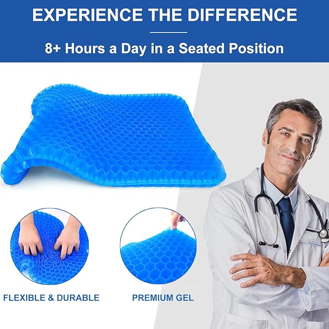 Gel Seat Cushion for Long Sitting Pressure Relief (Super Large & Thick) - Non-Slip Gel Chair Cushion for Back,Sciatica,Tailbone Pain Relief - Seat Cushion for Office Desk Chair,Car Seat,Wheelchair