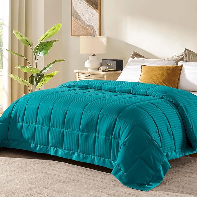 downluxe King Size Blanket with Satin Trim, Lightweight Down Alternative King Blanket for All Season, Machine Washable (Teal, 108 x 90 Inch)
