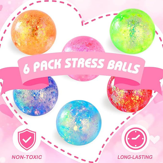 Stress Balls for Kids & Adults - 6 Pack Malt Sugar Squishy Fidget Toys, Slow Rise Glitter Gel Ball, Stretchy Squeeze Stress Relief Balls for Anxiety/Therapy/Classroom, Slow-Rise Sensory Toys