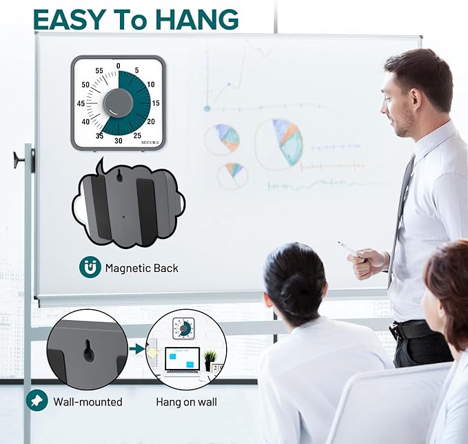 Secura 7.5 Inch Visual Timer, 60 Minute Visual Oversize Countdown Timer for Kids and Adults, Durable Mechanical Time Management Tool (Dark Green)