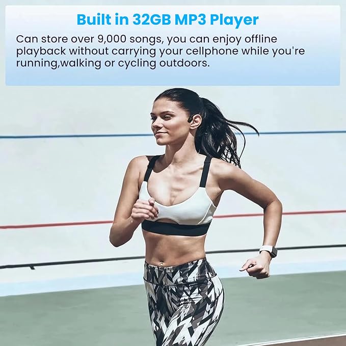 Bone Conduction Swimming Headphones IP68 Waterproof Bluetooth Headphones with 32GB MP3 Player Open Ear Wireless Headsets Underwater Multi-point connection Large Battery for Running Cycling Workouts