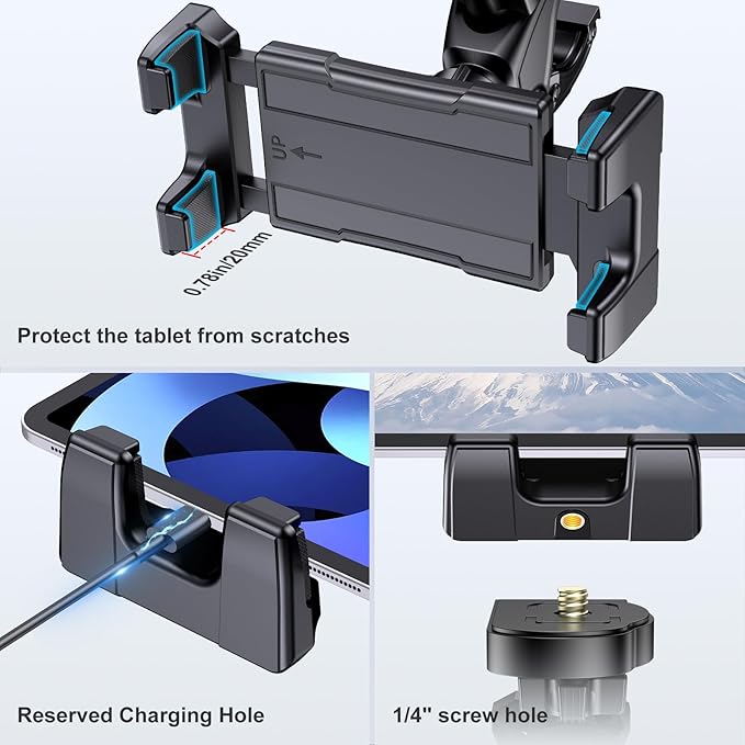 OHLPRO Treadmill Tablet Holder for iPad Mic Stand Mount, Bicycle Handlebar Clamp for Microphone Peloton Exercise Spin Bike Stroller for 5-13” iPad Pro 12.9 Air Mini, Galaxy Tab, iPhone, Fire HD 10