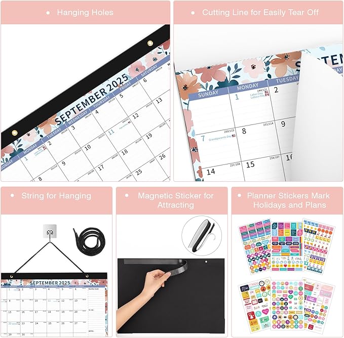 Ospelelf Desk Calendar 2025-2026, Magnetic Fridge Wall Calendar, 18 Month Monthly Large Calendar Planner with Plastic Cover 17" X 12", July 2025 to December 2026 Ditsy Floral