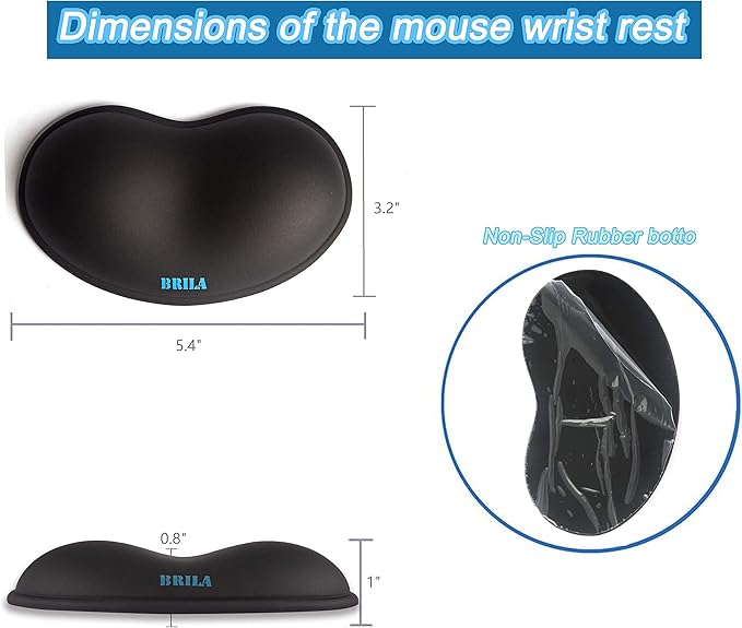 BRILA Ergonomic Silicone Mouse Wrist Rest, Cooling Silica Gel PU Leather Mouse Wrist Support Pad for Office Work and Laptop Computer Gaming