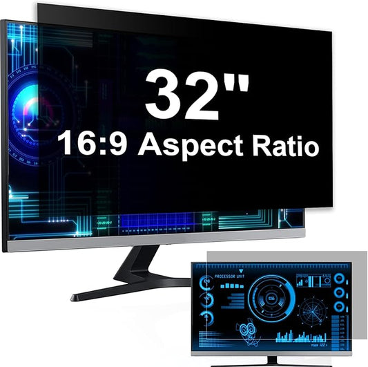 32 Inch Computer Privacy Screen Filter for 16:9 Widescreen Monitor, Removable Eye Protection Anti Glare Blue Light Filter Privacy Shield, Anti Scratch Anti Spy Screen Protector Film 32 in