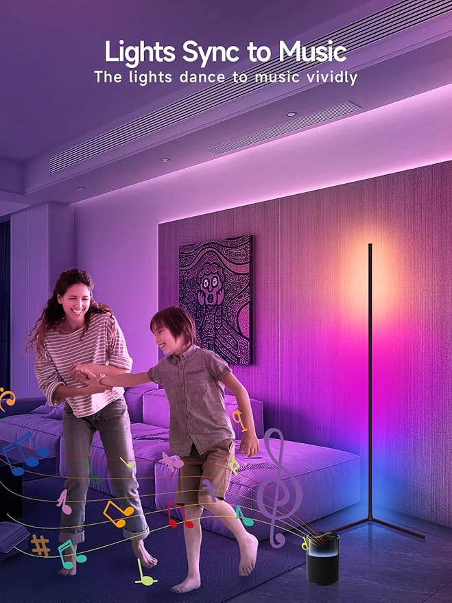 Corner Floor Lamp, RGB LED Corner Lamp with Music Sync, Smart App and Remote Control Color Changing Ambience Light, LED Lamp with 16 Million Colors for Bedroom, Living Room Gaming Room