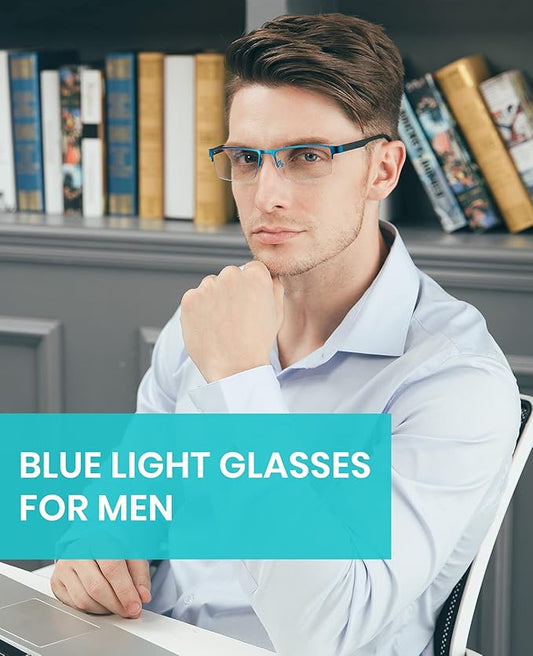 Cyxus Blue Light Glasses Men Computer Glasses Semi Rim Eyewear Ultralight UV Blocking Glasses for Relieve Digital Eye Strain, Dry Eyes, Headaches, and Blurry Vision