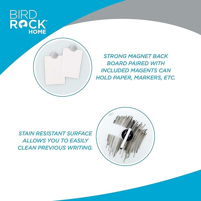 BIRDROCK HOME Magnetic Glass Dry Erase Board – Frameless Whiteboard for Office, Home, Classroom – Writing and Drawing Board with Magnets, Markers and Holders – Modern Acrylic Mount – White - 2 Pack