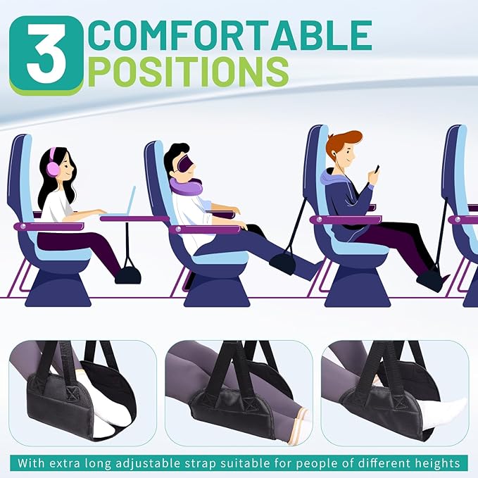 Lefeke Airplane Foot Hammock, Adjustable Foot Hammock for Plane Travel with 2 Straps, Plane Foot Rest with Support Plate, Foot Swing Airplane Travel Essentials