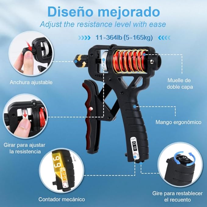 Grip strength trainer, grip strength enhancer, adjustable resistance 11-350 pounds (5-160 kilograms), forearm enhancer, can quickly strengthen the wrist, forearm and fingers, which is helpful for hand treatment and strength recovery