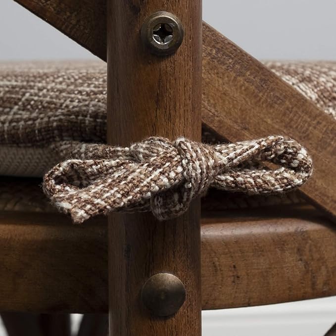 Sweet Home Collection Chair Cushion Memory Foam Pads with Ties Honeycomb Pattern Slip Non Skid Rubber Back Rounded Square 16" x 16" Seat Cover, 6 Pack Aria Dark Brown