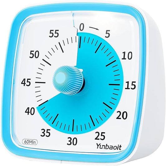 Yunbaoit Visual Timer with Night Light, 60-Minute Countdown Timer for Kids and Adults, Silent Classroom Timer, Time Management Tool for Home, School, or Work (Light Blue)