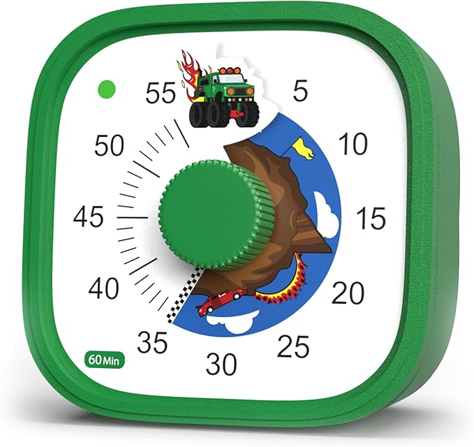 Visual Timer for Kids – Tick Tock Truck Clock - Silent Time Management – 60 Minute Countdown – Focus and Productivity Tool – for Classroom, Toddlers, Study, Toothbrush – Fun Design – Adjustable Alarms