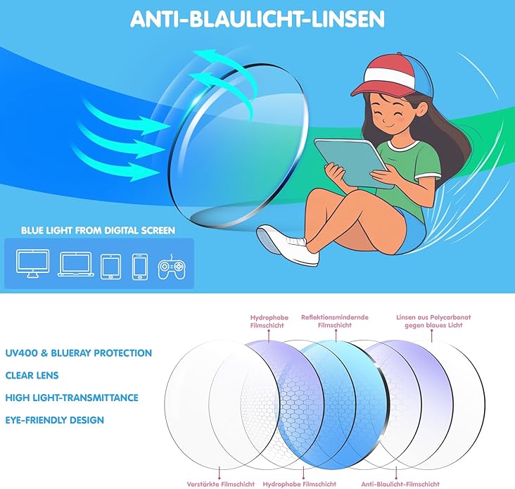 CHEERS DEVICES Blue Light Blocking Glasses for Kids Boys Girls Teens - Computer Glasses with Unbreakable Frame and Anti-Glare