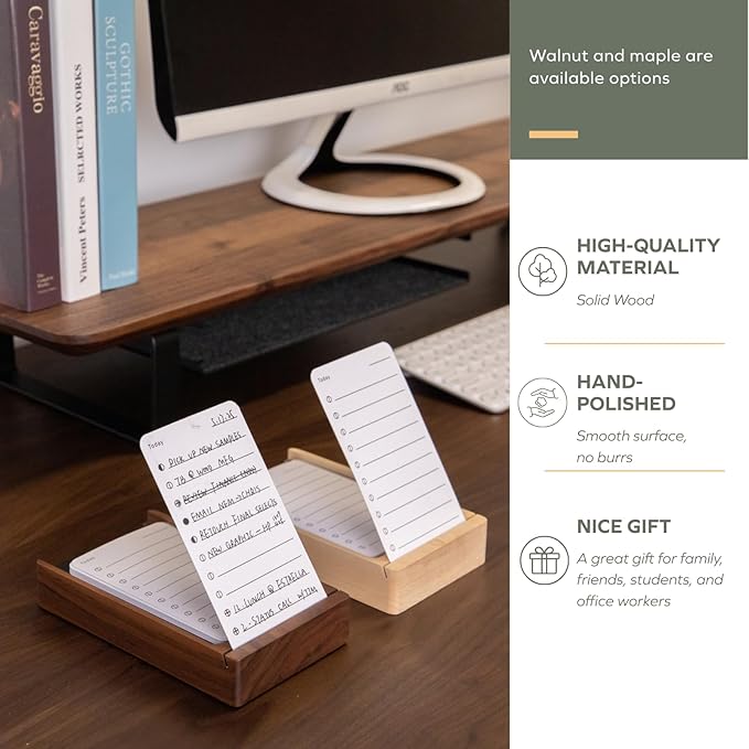 muso wood Daily To Do List Planner with Maple Stand - 100 To Do List Cards - Undated Daily Planner Notepad for Desk Accessories and Supplies, Enhanced Productivity, Work Office Accessories