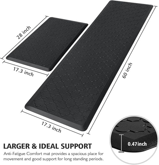 WISELIFE Cushioned Anti Fatigue Floor Mat, Thick Non Slip Waterproof Kitchen Rug, Heavy Duty Foam Standing Mat for Kitchen, Office, Desk, Sink, Laundry (17.3"x28"+17.3"x60")
