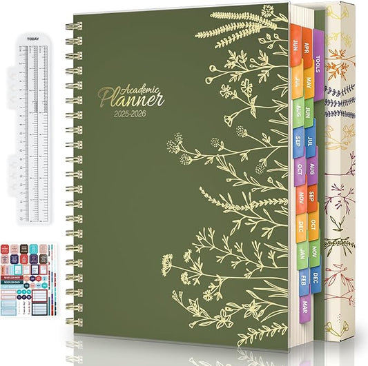 Jun 2025-Dec 2026 Academic Monthly Weekly Daily Planner for School, 19 Months Calendar 25-26 Planning Book with Colorful Tabs, 8.5" x 11" Mid Year College Organizer for Student Teacher (Sage Green)