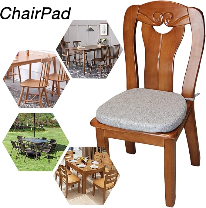 Seat Cushions for Dining Room Chairs - Memory Foam Non Slip Kitchen Chair Pad with Machine Washable Cover Set of 4 [16.5 x 16.2 Inches] - (Gray,4)