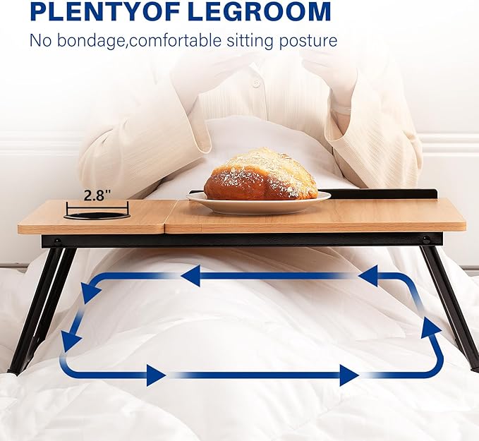 Laptop Desk for Bed Couch, Adjustable Foldable Bed Table with Cup Holder, Breakfast Serving Tray, Portable Laptop Lap Desk Stand for Working Reading Writing Eating Gaming in Bed Sofa Floor(Walnut)