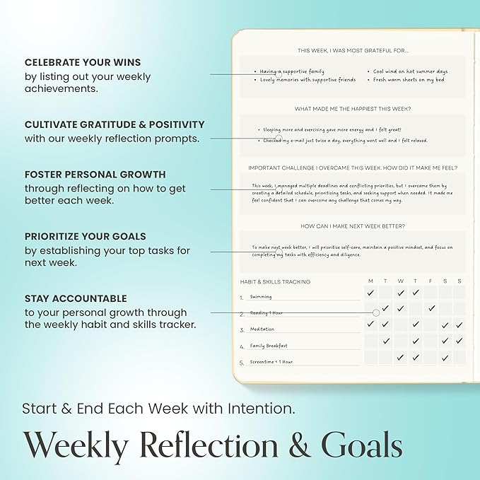 Gratitude Journal For Women & Men - Mental Health, Self Love & Self Care Journal - Teal - 5.8" x 8.3" - Mantra Planner