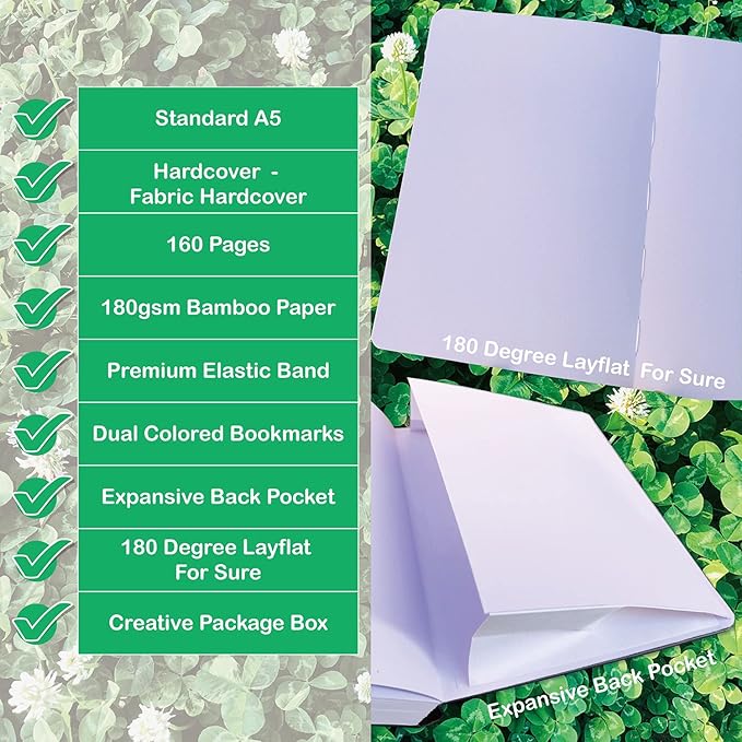 Dot Grid Notebook Dotted Journal,180Gsm Bamboo White Paper, 5 * 5MM Dots 160 Pages,Colored Silver Edges, Bookmarks and Expandable Back Pocket,Shooting Stars